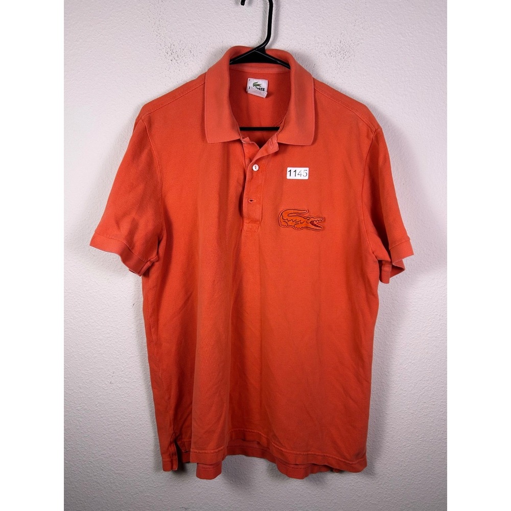 Lacoste Mens Orange Big Croc Logo Pique Cotton Polo Shirt Size 6 XL (Read)